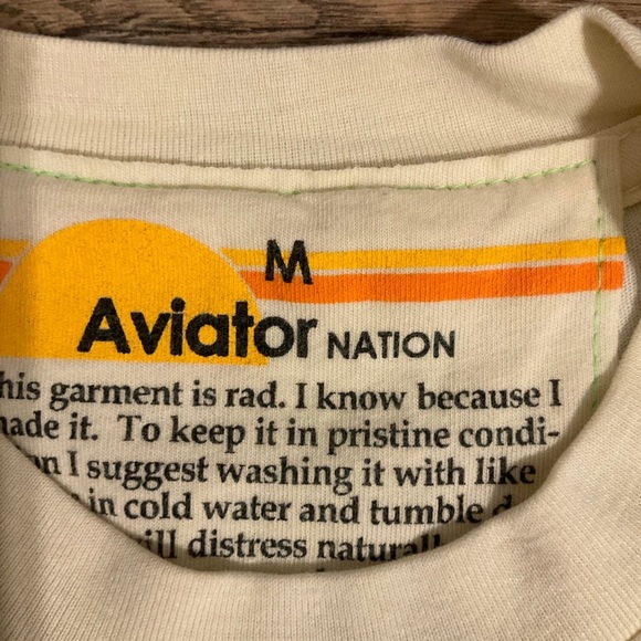 Aviator Nation Heart Print Boyfriend Tee in vintage white and pink, M, NWT! - Picture 5 of 9